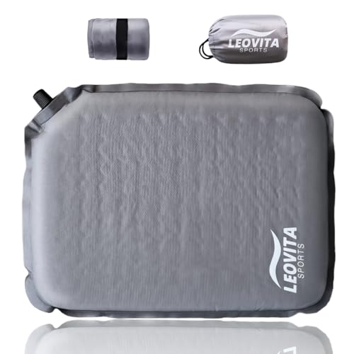 Inflatable Seat Cushion Lightweight Self-Inflating Memory Foam Cushion for Stadium Camping Bleachers Airplane Travel Waterproof Portable Blow Up,Gray