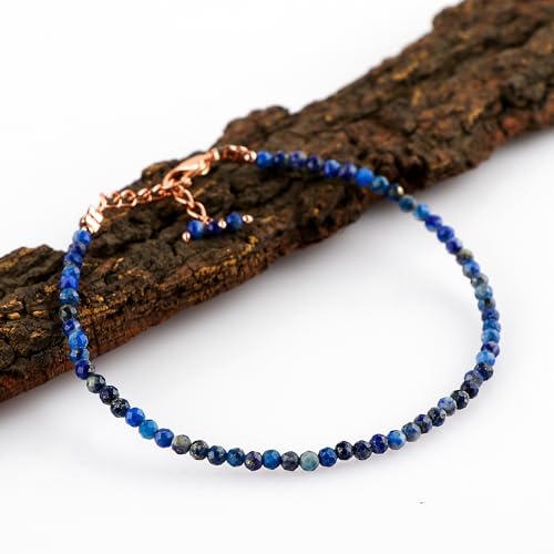 Natural Gemstone Beaded Bracelet, Microfaceted Crystals, Handmade Dainty Jewelry, Bohemian Plated Bracelet-Gift - style: Lapis Lazuli-Gem