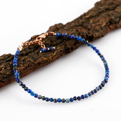Natural Gemstone Beaded Bracelet, Microfaceted Crystals, Handmade Dainty Jewelry, Bohemian Plated Bracelet-Gift - style: Lapis Lazuli-Gem