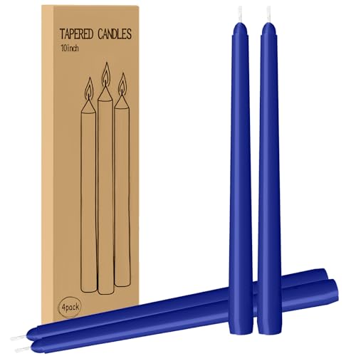 4 Pack Blue Taper Candles - Taper Candles 10 Inch Dripless, Smokeless & Unscented - 8 Hours Long Burning - Ideal for Weddings, Dinner Parties, and Home Decor - color: Blue, size: 4 Pack Taper Candle