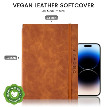 BEYONG Lined Journal Notebook - 200 Pages A5 Size, Softcover Leather Journals for Writing, Note Taking, Journaling, Diary & Bible, Work & Travel, Women & Men, 6.1”×8.3”(Brown)