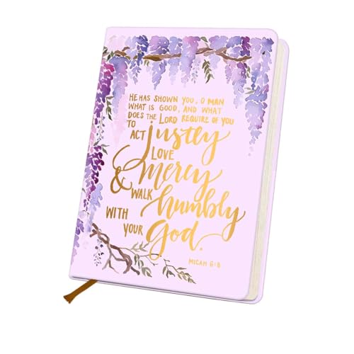 Bible Verse Lined Journal Notebook for Women Men, 200 Pages A5 Hardcover Leather Journals for Writing & Note Taking, Watercolor Floral Christian College Ruled Notebook Diary Notepad, Purple Gifts - color: Multi 1297