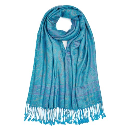 QIUTIMIY Paisley Pashmina Shawls and Wraps for Women Reversible Jacquard Festival Rave Pashmina Scarves with Fringe Vintage - color: Flower11-peacock Blue
