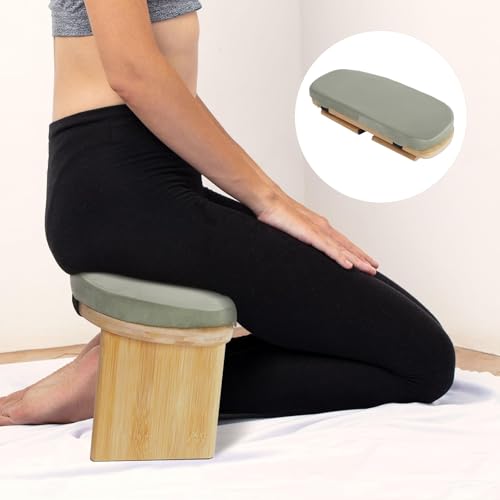 DKSLALALI Meditation Bench, Foldable Ergonomic Bamboo Kneeling Chair with Meditation Extra Soft Cushion Portable Comfortable Meditation Stool Bench for Prayer Kneeler Travel & Yoga - color: Green
