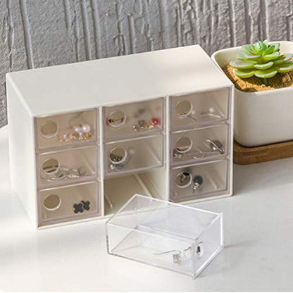 Cabilock 9drawers Mini Jewelry Drawer Organizer Removable for Crafts and Office Supplies White Storage Box for Hair Clips Beads and Items