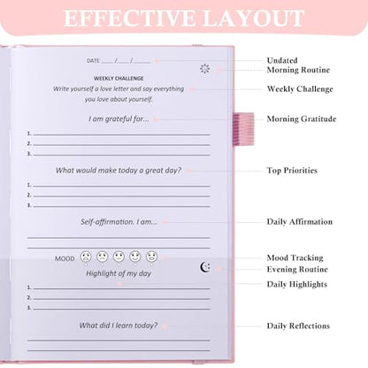 Comkiso Gratitude Journal with 4 Inspirational Stickers: Undated Daily Gratitude Journal for Women and Men - More Happiness, Affirmation, and Mindfulness in A Few Minutes with Prompts & Quotes (Pink) - color: C. Pink