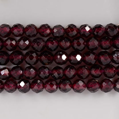 Angelstones Natural Gemstone Small Beaded Stretch Bracelet, 4mm Faceted Round Beads, Crystal Healing Bracelet for Women - color: Red Garnet