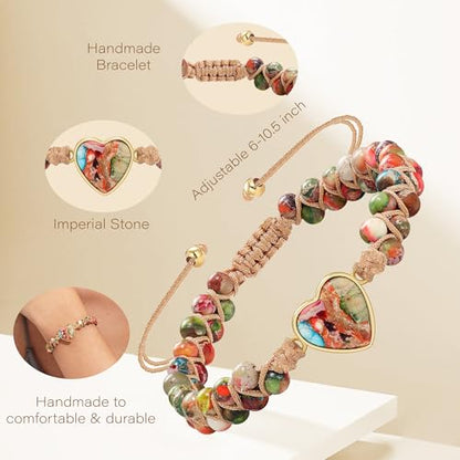 Gifts for Daughter Granddaughter, To My Mom Grandma Wife Girlfriend Sister Jasper Heart Bracelets Birthday Graduation Anniversary Christmas Stocking Stuffers Valentines Mothers Day Jewelry - style: 2.Gift To My Bonus Daughter: Colorful Beads