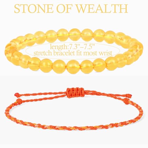 QOGIR 2pcs Handmade Healing Bracelet, Natural Gem Stone Crystal Elastic Bracelet - color: Citrine(Stone of Wealth), size: 6mm