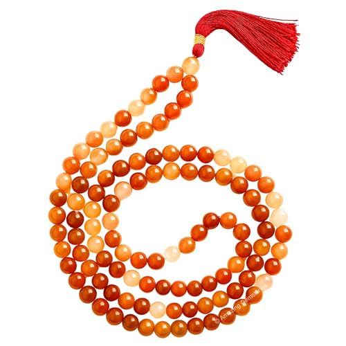 Amazing Gemstone Carnelian 108 Bead Mala - 8mm Round Beads for Meditation & Mindfulness, Plain - color: Carnelian, style: Plain