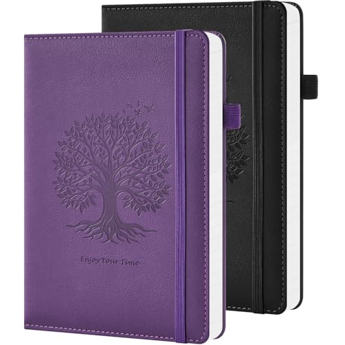 2 Pack Journal Notebook for Women Men, 160 Pages per Pack, A5 (5.7'' x 8.4") Hardcover Journaling Notebook College Ruled for Writing Work, 100GSM Paper, Black & Dark Purple, School Office Supplies - color: Black_Purple