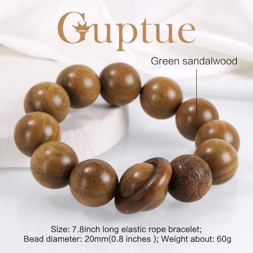 Handcrafted Neutral 12 Beads Natural Sandalwood Prayer Bead Chain Wrist Meditation Star Ring Circular Stress Relief bracelet Rosary Beads for men and women - color: Green sandalwood
