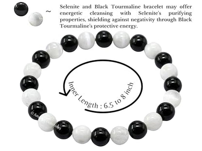 Amazing Gemstone Crystal Bracelet for Women Men's Gifts - Protection Healing Crystal Bracelet - 8mm Gemstone Beaded Stretchable Bracelet Pulseras Para Hombres Mujer Stocking Stuffers Mothers Day Gift (Black Tourmaline Selenite) - color: Black Tourmaline S