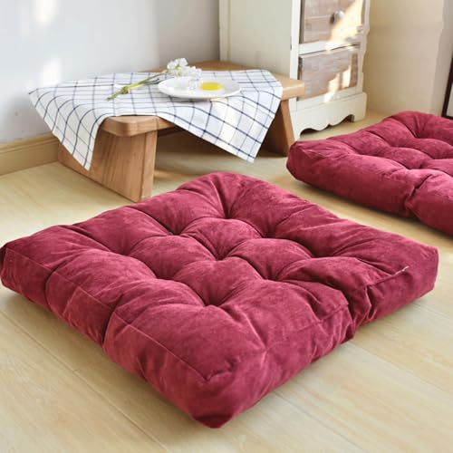 Floor Pillow Cushion,22 x 22 Inch Square Meditation Pillow for Seating on Floor,Solid Thick Tufted Seat Cushion Meditation Cushion for Yoga Living Room Sofa Balcony(55x55cm(22x22in), E) - color: E