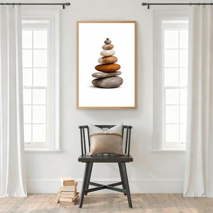Framed Zen Stone Stack Poster Canvas Print Art Wall Art Painting Pictures Wall Decor Minimalist Aesthetic Home Decor Living Room Bedroom Apartment (Wooden Framed,12“LX16 W)