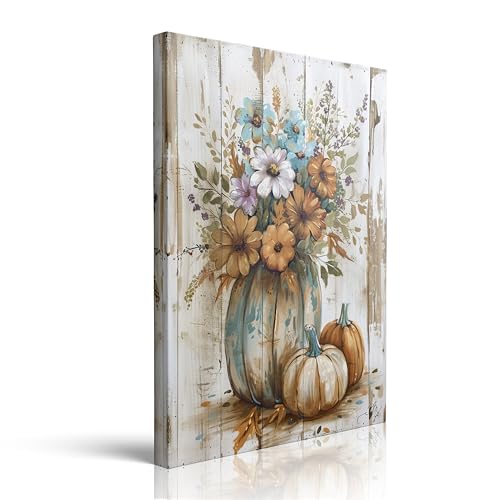 Canvas Wall Art Framed Fall Floral Pumpkin Vase Rustic Farmhouse Wall Decor Autumn Harvest Botanical Prints Posters Painting Artwork Set for Kitchen Dining Living Room Thanksgiving Home 12x16 Inches - color: Flower03, size: 16"L x 12"W