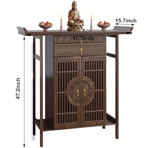 Meditation Shrine Buddhist Altar Table - Buddha Pooja Spiritual Prayer for Saints At Home Greek Altar Catholic Loved Ones Ancestral Counter for My Jesus Ofrenda Table,Walnut/47.2Inch - size: 47.2Inch