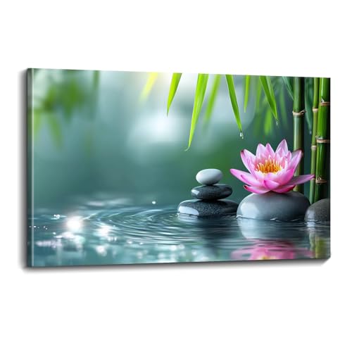 OLUNMILA Japanese Garden Canvas Wall Art Water Lotus Zen Stone Painting Bamboo Spa Print Picture Poster Relaxation Decor for Bathroom Bedroom Living Room Ready to Hang(ZEN-01,12"x18") - color: ZEN-01, size: 18"L x 12"W