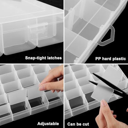 4 Pack 36 Grid Bead Organizer Box, Clear Plastic Small Parts Organizer with Dividers, Bead Storage Containers for Jewelry Craft DIY Thread Fishing Tackle
