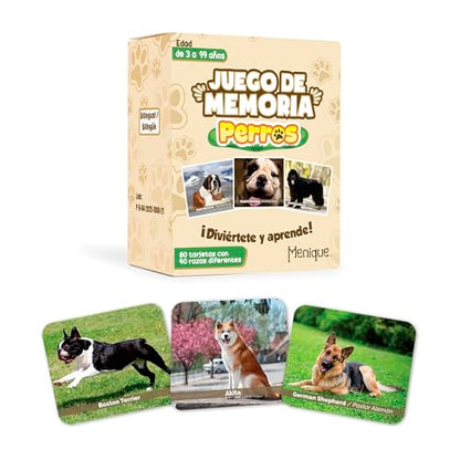 Menique – Dogs Memory Matching Game – Bilingual – 80 Cards (40 Pairs) with Real Photographs – Educational Game for Kids and Adults - style: Dogs