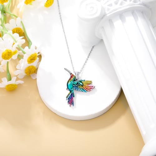 Hummingbird/Phoenix/Owl/Dove/Flamingo/Raven/Blue Jay/Cardinal/Peacock/Eagle/Parrot/Robin Necklace for Women 925 Sterling Silver Bird Pendant Necklace Animal Jewelry Gift for Mother Wife - style: Flying Hummingbird Necklace