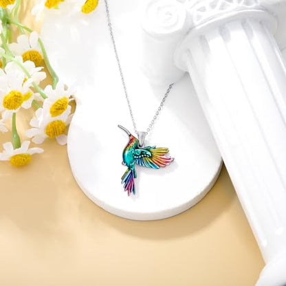 Hummingbird/Phoenix/Owl/Dove/Flamingo/Raven/Blue Jay/Cardinal/Peacock/Eagle/Parrot/Robin Necklace for Women 925 Sterling Silver Bird Pendant Necklace Animal Jewelry Gift for Mother Wife - style: Flying Hummingbird Necklace