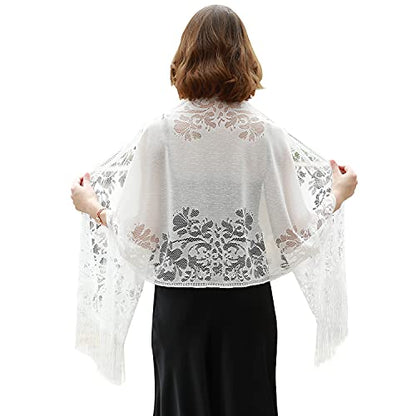 RIIQIICHY Shawls and Wraps for Evening Dresses Scarfs for Women Pashmina Wedding Formal Shawl - color: White-1