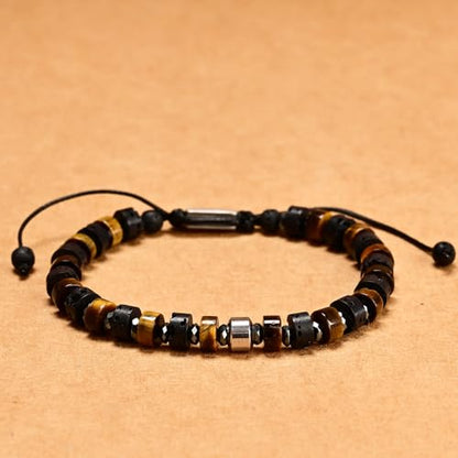 Natural Stone Adjustable Wristband for Courage, Protection & Wealth, 7 Inch Adjustable Gemstone Gift - color: Tiger's Eye