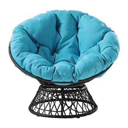 OSP Home Furnishings Wicker Papasan Chair with 360-Degree Swivel, Grey Frame with Blue Cushion