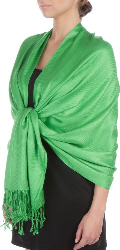 Sakkas Large Soft Silky Pashmina Shawl Wrap Scarf in Solid Colors - color: Kelly Green