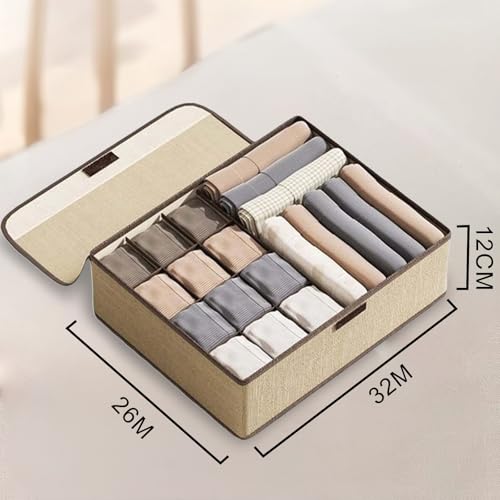 Linen Storage Box with Lid – 13-Compartment Multi-Section Organizer for Clothes, Socks, and Home Use (Yellow) - color: Yellow