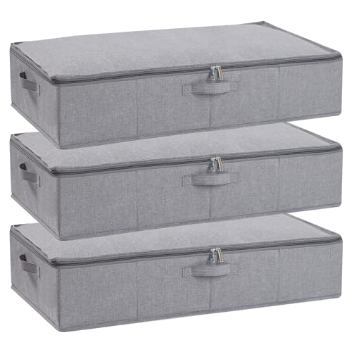 Underbed Storage Organizers, 23.6 x 11.8 x 5.9 Inch Fabric Container Bags with Lids, Storage Boxes for Blanket, Pillows, Shoes, Grey, 3 Pack - color: Grey, size: 23.6x11.8x5.9in(3-Pack)