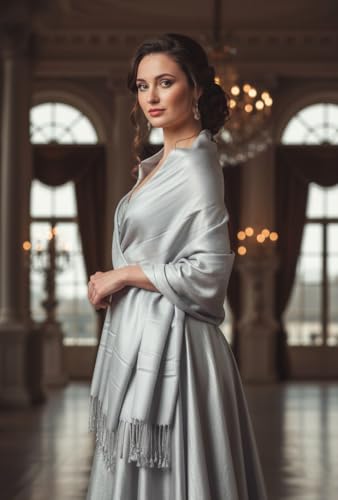 Pashmina Shawls Wraps for Women. Dress Cover Up Formal. Cashmere Feel Wrap for Evening Dress. - color: Silver Grey