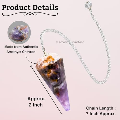 Amazing Gemstone Chevron Amethyst Crystal Pendulum for Divination - Certified Dowsing Crystals and Healing Stones for Chakra Balancing and Meditation - Enhance Reiki Spiritual Growth - color: Amethyst (Chevron)