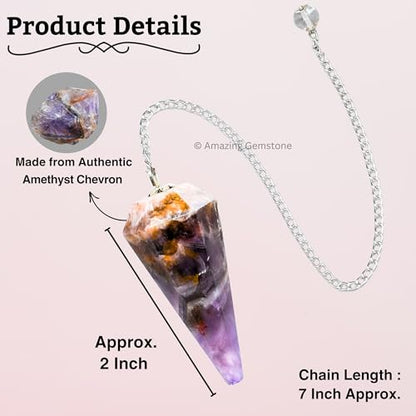 Amazing Gemstone Chevron Amethyst Crystal Pendulum for Divination - Certified Dowsing Crystals and Healing Stones for Chakra Balancing and Meditation - Enhance Reiki Spiritual Growth - color: Amethyst (Chevron)