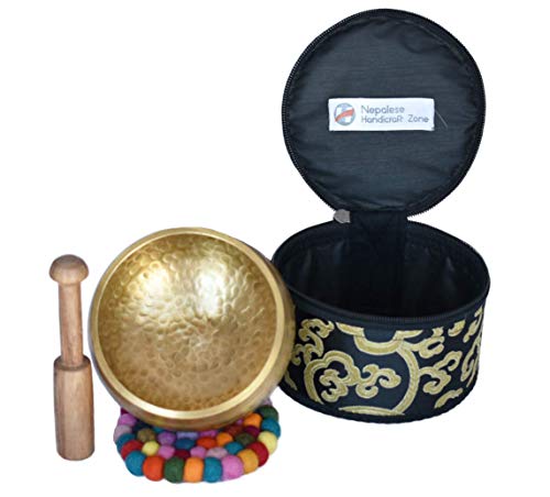 Meditation Yoga Singing Bowl Set With Mallet, Cushion & Brocade Bag - For Meditation, Chakra Healing, Prayer,Yoga, and Mindfulness by Nepalese Handicraft Zone (4 Inch Multicolor) - color: Multicolor