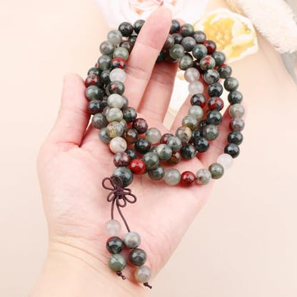 AD Beads 6mm 8mm 108 Prayer Mala Jasper Elastic Bracelet - Handmade Yoga Meditation Healing Power Energy Gifts for Unisex Adult. - color: African bloodstone(Strengthen the body)