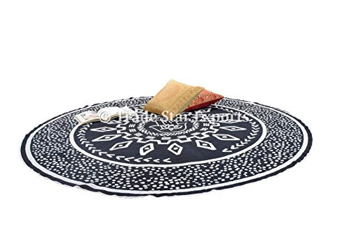 Indian Round Hamsa Tapestry, Decorative Table Cloth, Large Meditation Throw, 72" Round Picnic Blanket, Boho Beach Throw, Ethnic Yoga Mat (Pattern 3)