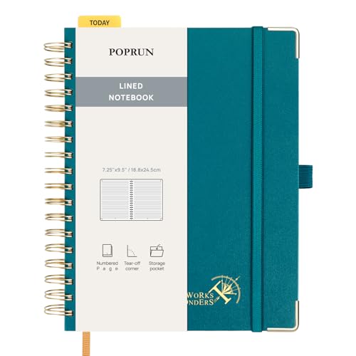 POPRUN Lined Spiral Journal Notebook for Women & Men, B5-7.25 x 9.5in, 220 Pages, 120 GSM College Ruled Notebooks, Hardcover Journals for Work, School, Note Taking Writing, Journaling, Pacific Green - color: Pacific Green, size: 7.25 x 9.5 inches