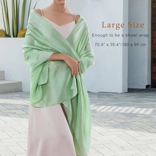 RIIQIICHY Women Shawls and Wraps for Evening Dresses Like Chiffon Silk Scarf Formal Silky Pashmina Shawls for Weddings - color: Green-1