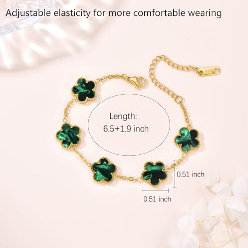 FLY FEI 18K Gold-Plated Four Leaf Clover Bracelet for Women,Adjustable lucky Bracelet Set Jewelry Gift-Hypoallergenic Charm for Birthdays, Wellness & Daily Wear - color: style08-Emerald green