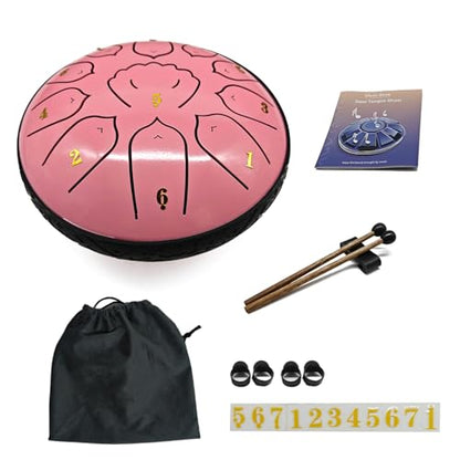 Rain Drum for Outside Garden, MIUYA 6 Inch 11 Notes Steel Tongue Drum for Adults, Beginner Percussion Instrument for Meditation Yoga, Pink Rose - color: Pink Rose