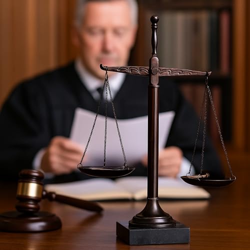 Bey-Berk Personalized “Find Your Balance” Justice Scale (Black), 16" Bronze-Finished Decorative Scale, Hand-Crafted Metal Cast on Marble Base