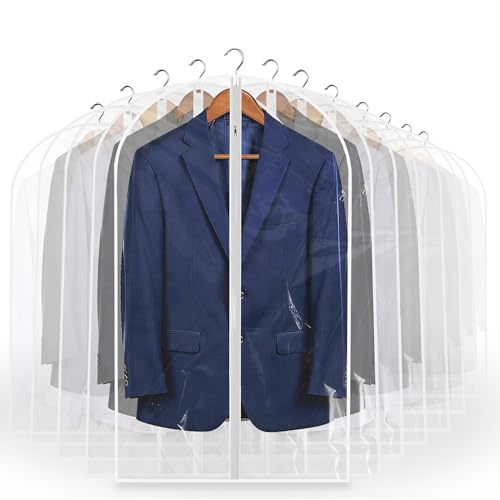 40” All Clear Garment Bags for Travel - PEVA Waterproof Suit Cover with Zipper for Hanging Clothes, Dresses, Coats - Durable Dresser for Closet Storage, Dustproof & Moisture Resistant - 40''/12 Pack - size: 40" -12 Pack