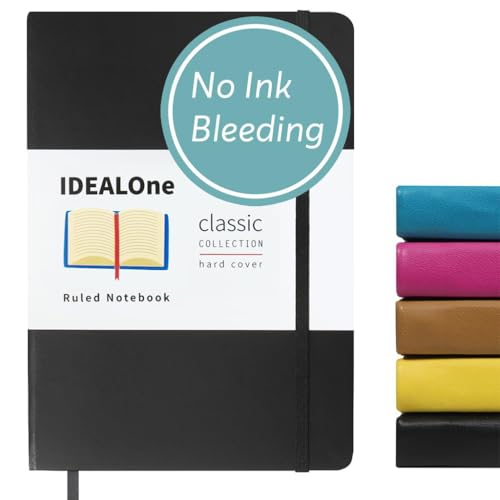 IDEALOne Hardcover Journal Lined–A5 (5.7x8) small notebook, College Ruled Journaling Notebooks,160 pages, 100GSM Thick Paper, Journal for Women, Men, Teens - Black