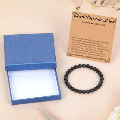 LPBeads Handmade Natural Gemstone Stretch Elastic Bracelet Healing Crystal Round Stone Beads Jewelry Gifts for Women Men - color: Black Lava, size: 6mm