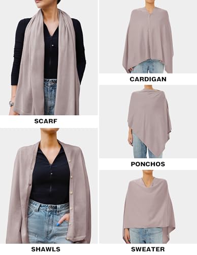 PULI Women's Versatile Knitted Shawls Scarf Poncho Sweater with Buttons Lightweight Spring Summer Fall Wraps - color: A-oatmeal Mink