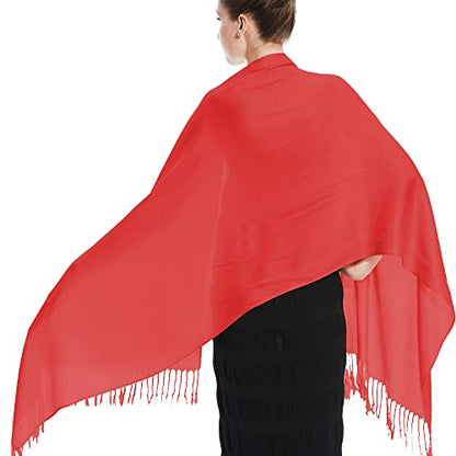 Glory Max Women Large Soft Silky Pashmina Shawl Wrap Scarf in Plain Solid Colors - color: Red