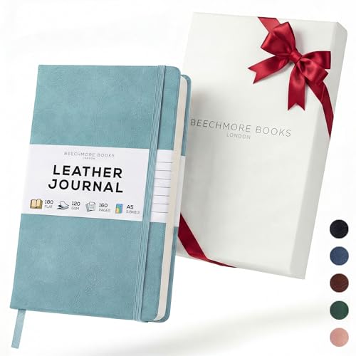 BEECHMORE BOOKS Premium Lined Journal Notebook, 5" x 8" (A5) Hardcover Vegan Leather Personal Diary, Thick 120gsm Ivory Cream Paper, Gift Box for Men & Women - color: Arctic Teal, size: A5 - 5.8" x 8.3" Medium
