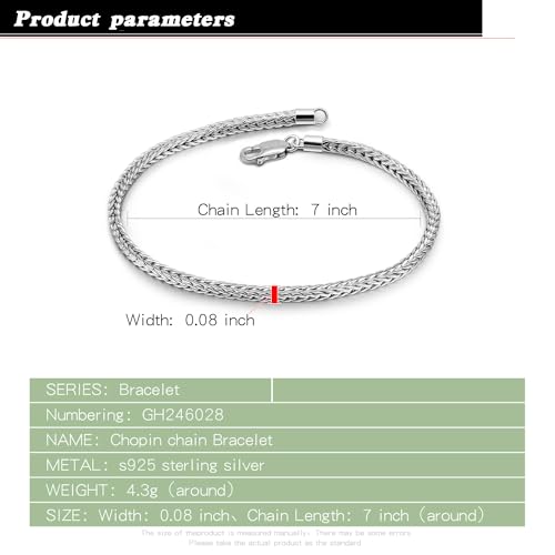 Dainty 925 Sterling Silver Chopin Chain Bracelet Women Bohemian Stackable Figaro/Box/Snake Bracelet 2MM 5 "5.9" 6.3 "6.7" 7 "7.5" 8" Jewelry Gift